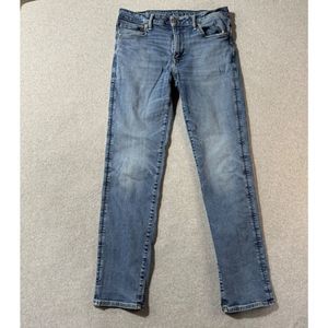 American Eagle Jeans Mens 33x34 Blue Slim Faded Medium Wash Preppy Stretch Denim